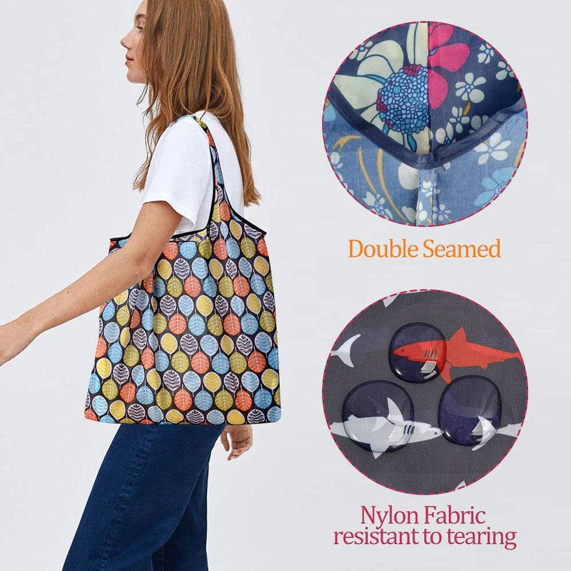 SZUAH 10 Pack Reusable Grocery Shopping Bags, Foldable Shopping Bags Grocery Tote with Attached Pouch,Machine Washable Eco-Friendly. - Image 4
